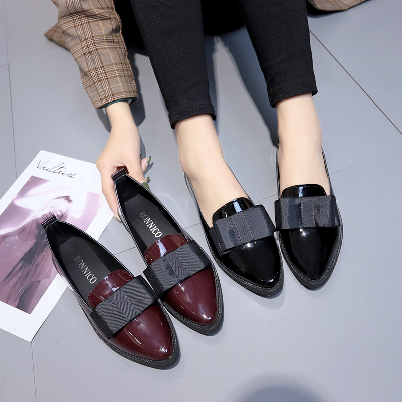 Women'S Shoes Loafers Black - Sepatu Flat Berujung Runcing dari Kulit