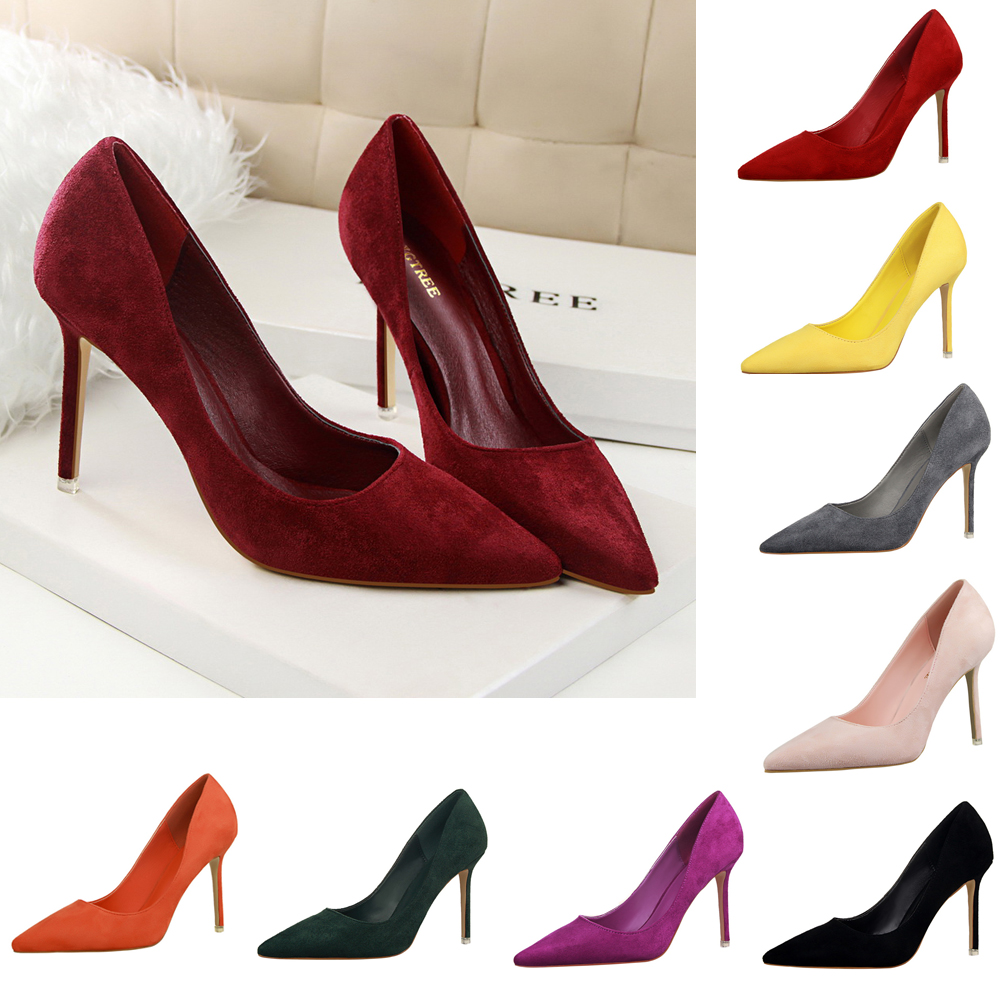 Court Heel Pointed - Klasik Elegan Suede Pompa 4 