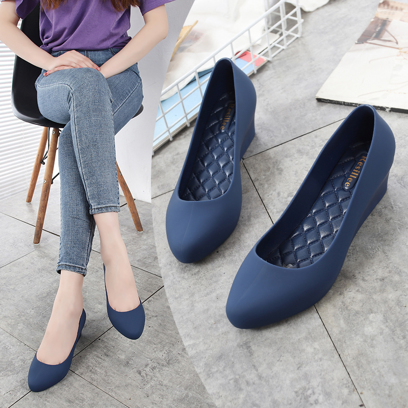 Women'S Shoes Navy Blue - Resillee Sepatu Jelly Hak Wedge Biru