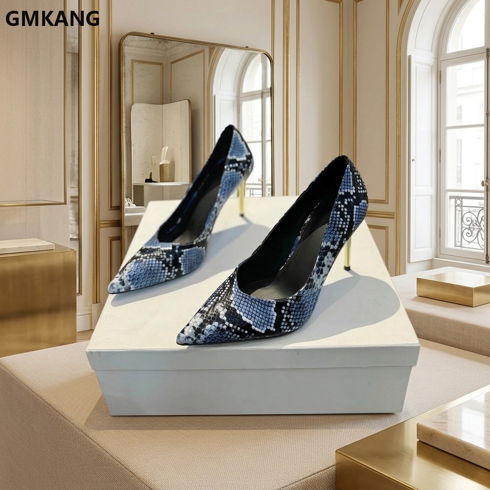 Court Heel Pointed - Sepatu Pumps Wanita Motif Kulit Ular,