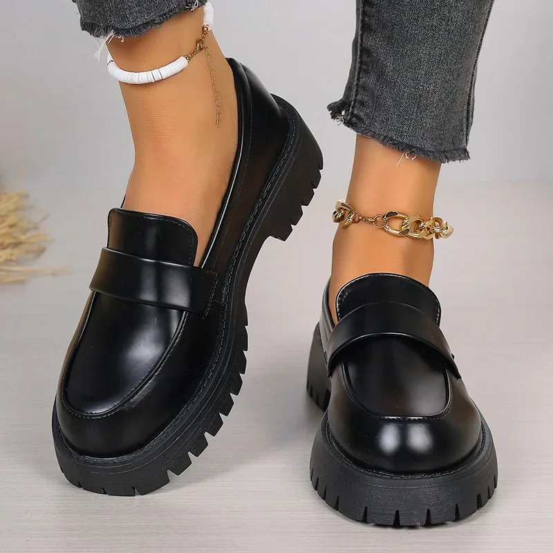 Women'S Shoes Loafers Black - Sepatu Loafer Kulit PU Hitam Ukuran