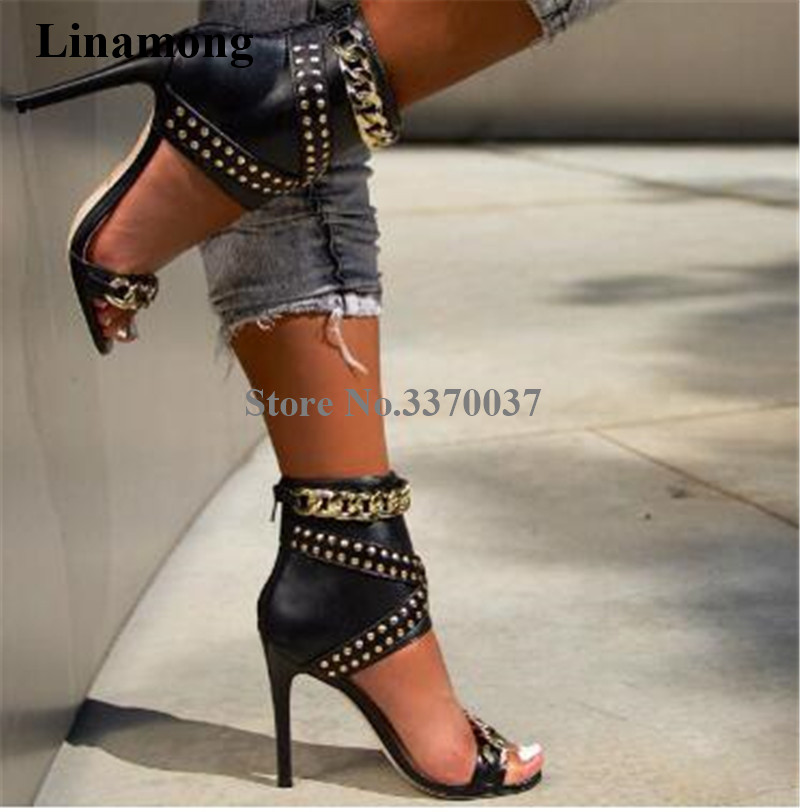 Gold Chain Sandal - Sandal Gladiator Hak Stiletto Keling Rantai