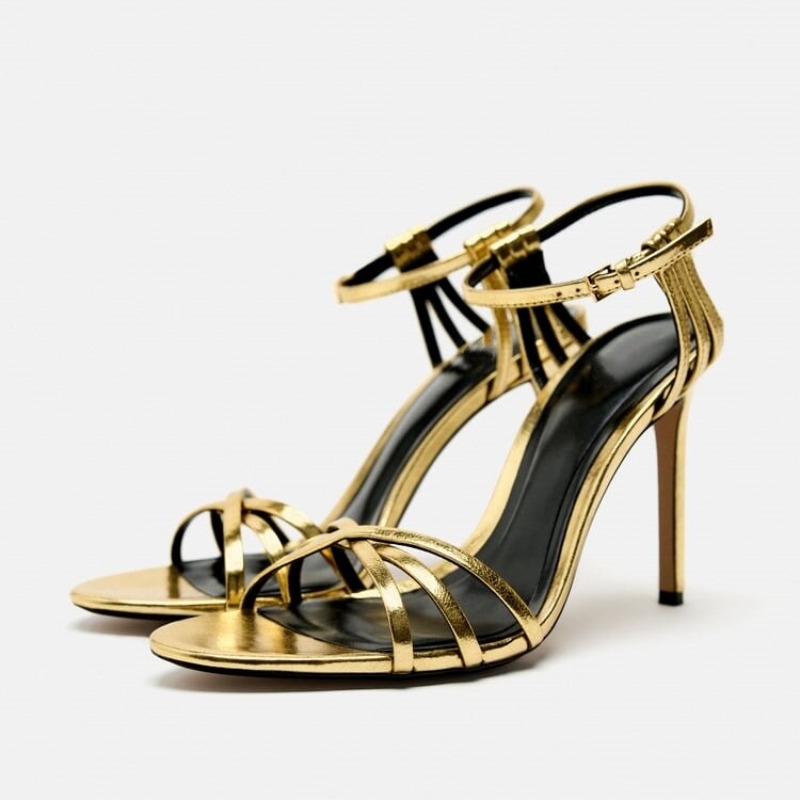 Gold Chain Sandal - Sandal Hak Tinggi Minimalis Modis Emas