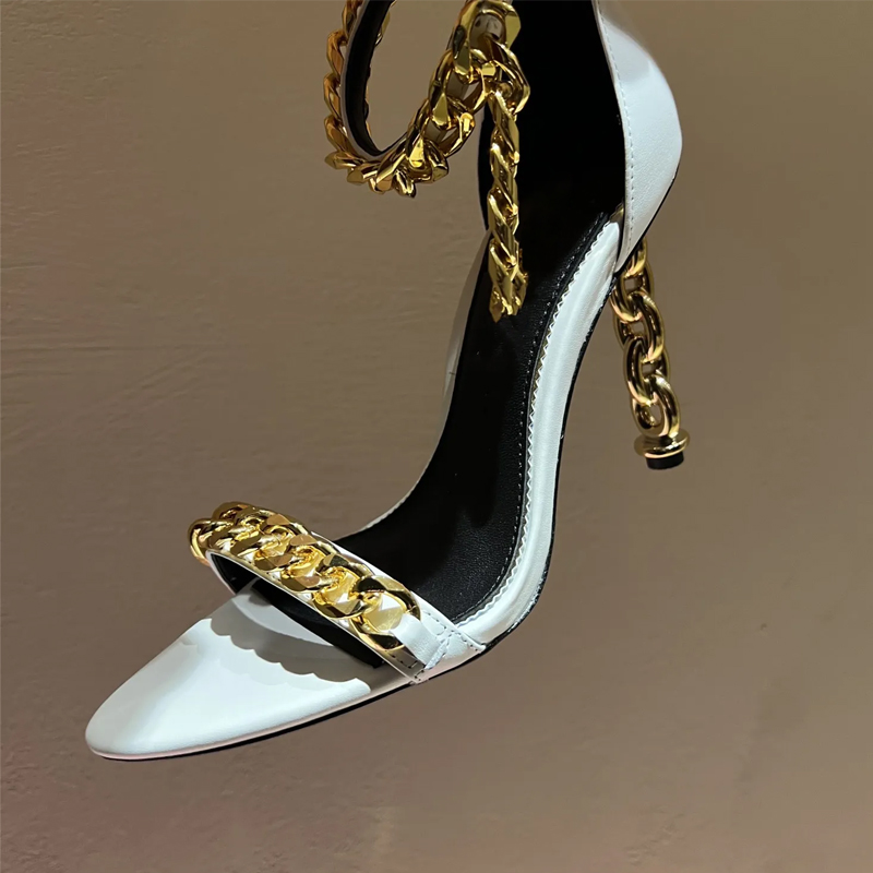 Gold Chain Sandal - Sandal Stiletto Hak Tinggi Rantai Emas