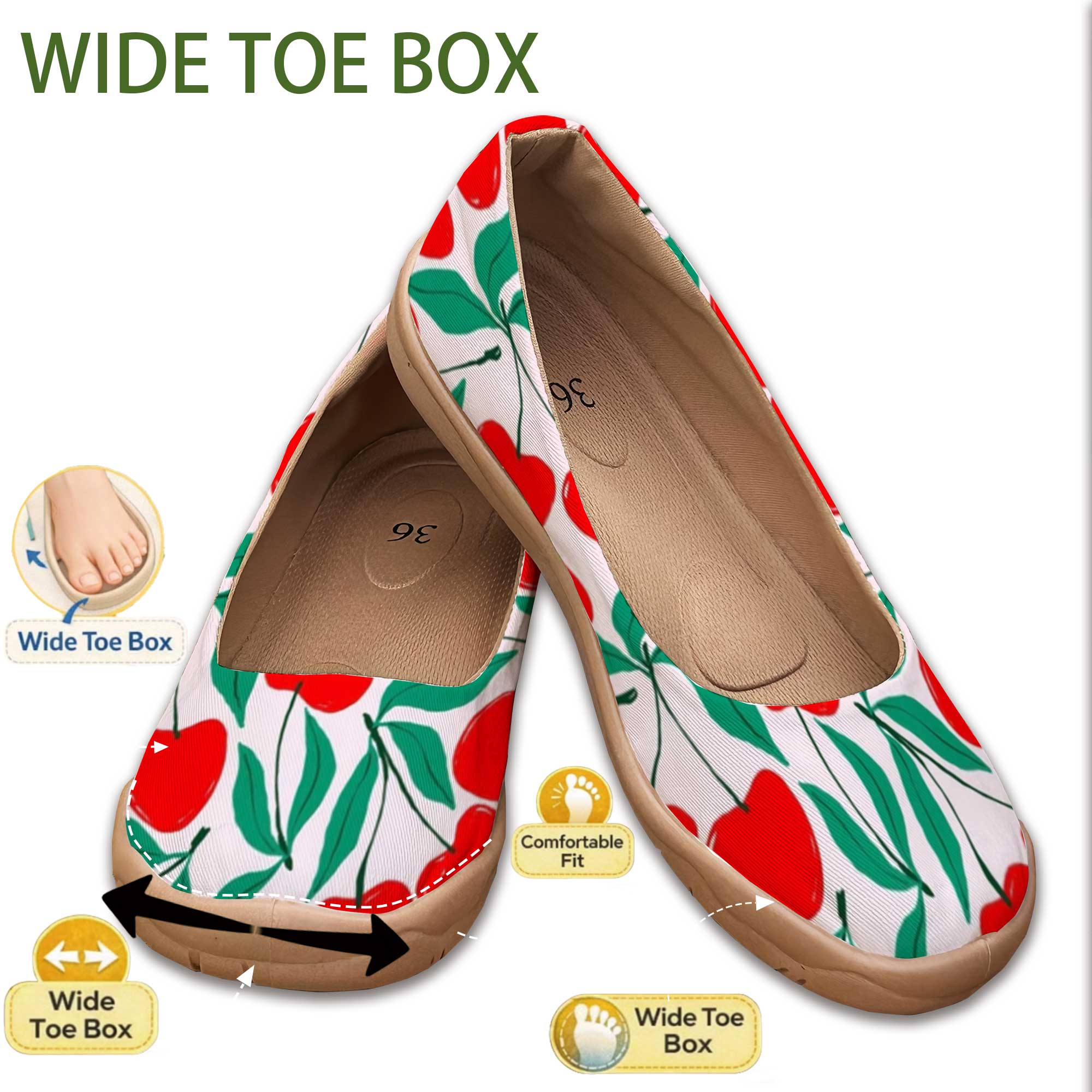 Women'S Shoes For Wide Feet - Sepatu Slip-On Warna Ceri Manis, Model