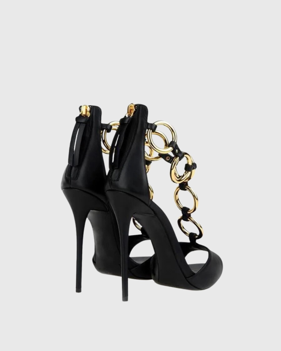 Sandal Hak Stiletto Peep Toe R - Gold Chain Sandal ulasan dan harga