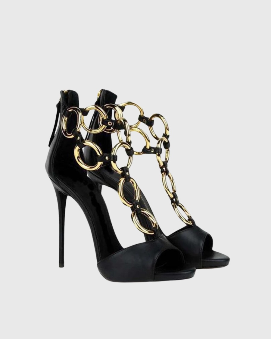 Sandal Hak Stiletto Peep Toe R - Gold Chain Sandal ulasan dan harga