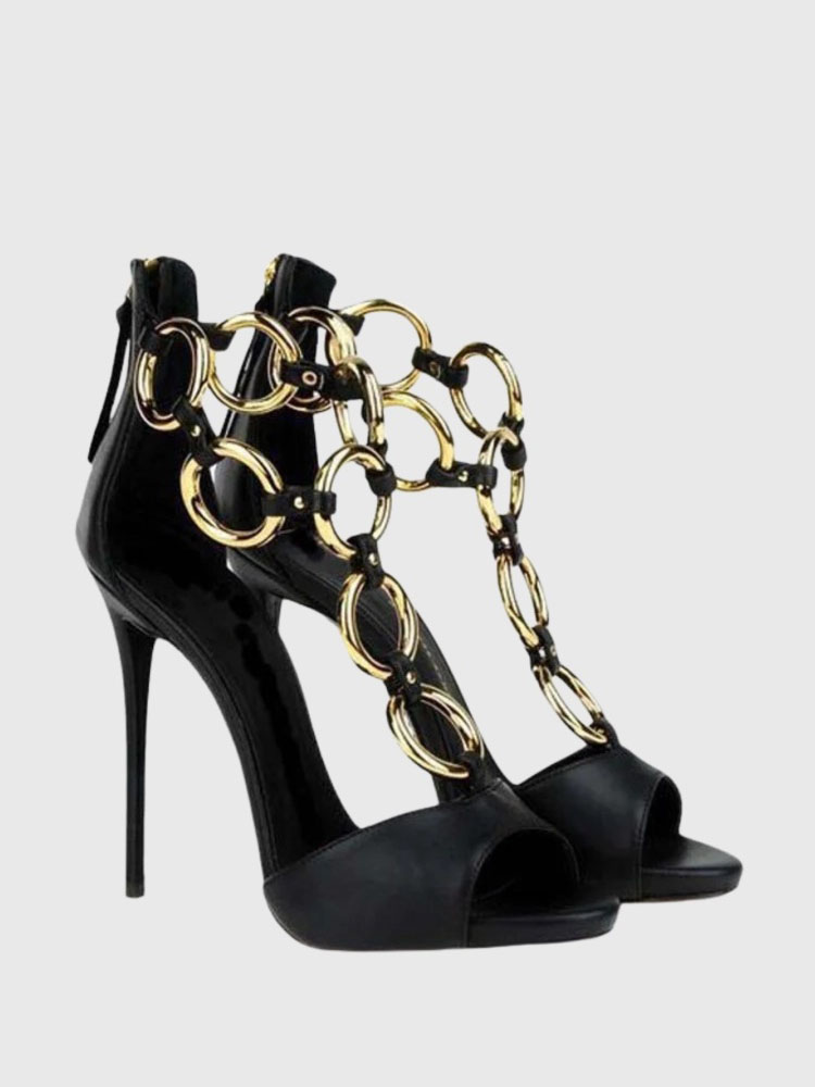 Sandal Hak Stiletto Peep Toe R - Gold Chain Sandal ulasan dan harga
