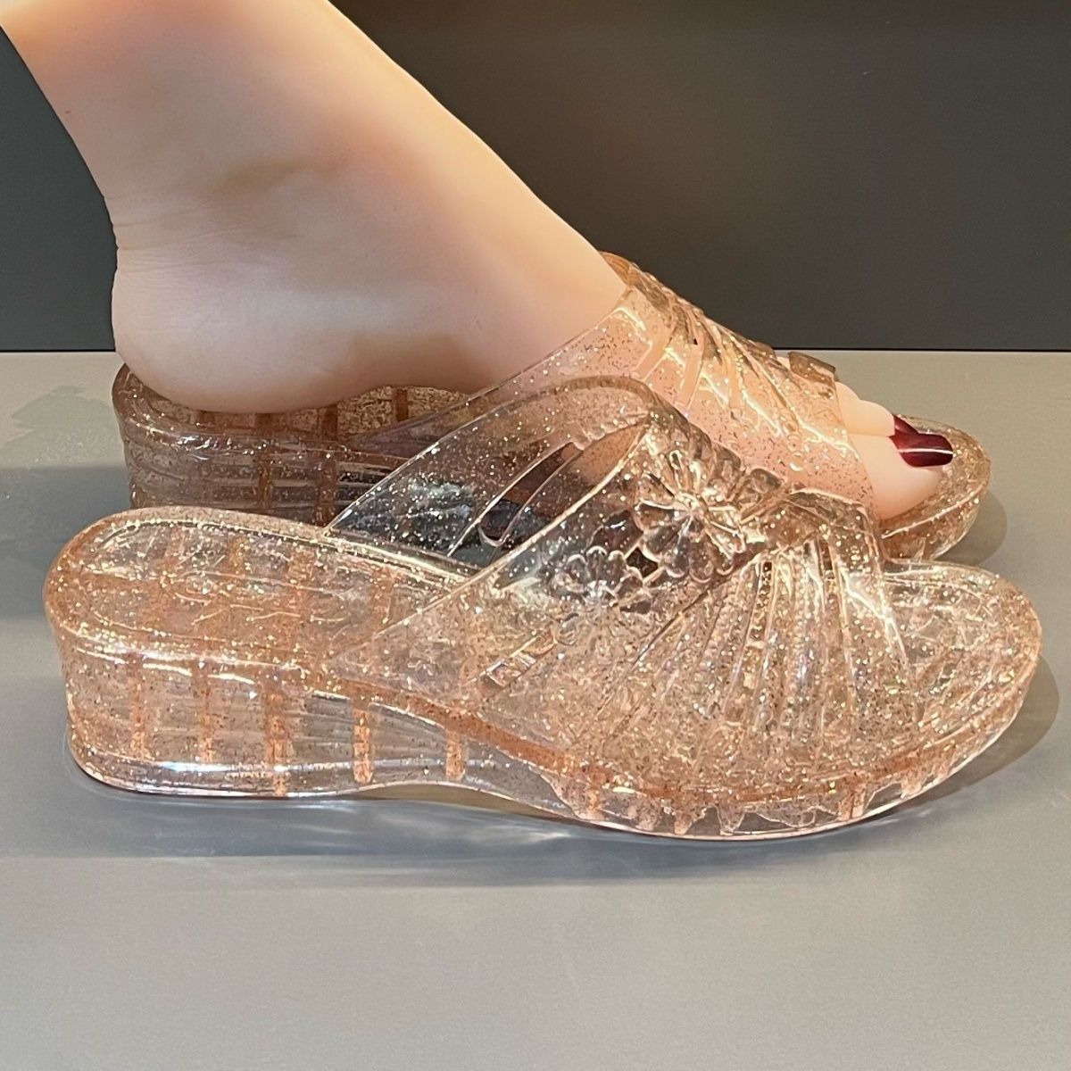 Sandal Wedge Jelly Glitter Ung - Jelly Sandal Women ulasan dan harga