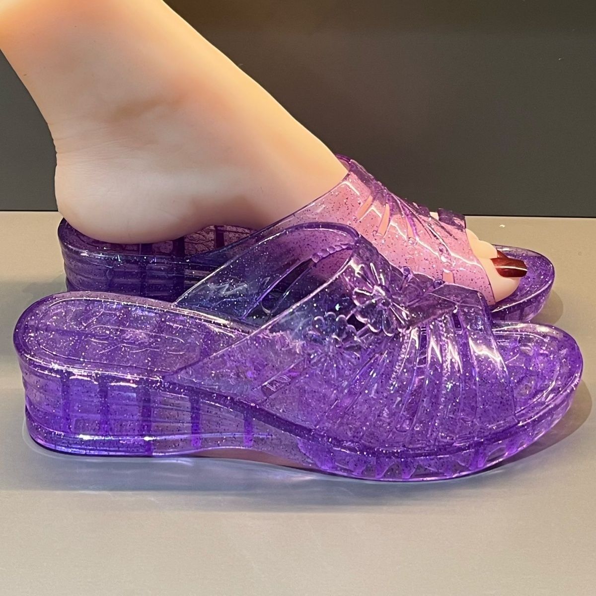 Sandal Wedge Jelly Glitter Ung - Jelly Sandal Women ulasan dan harga