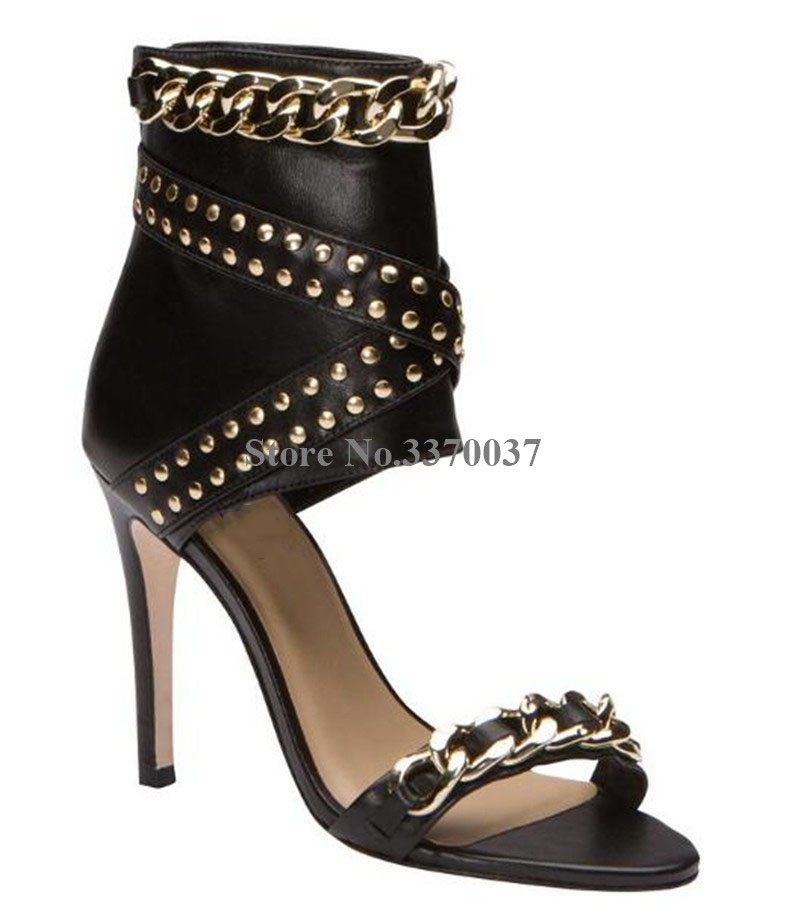 Sandal Gladiator Hak Stiletto  - Gold Chain Sandal ulasan dan harga