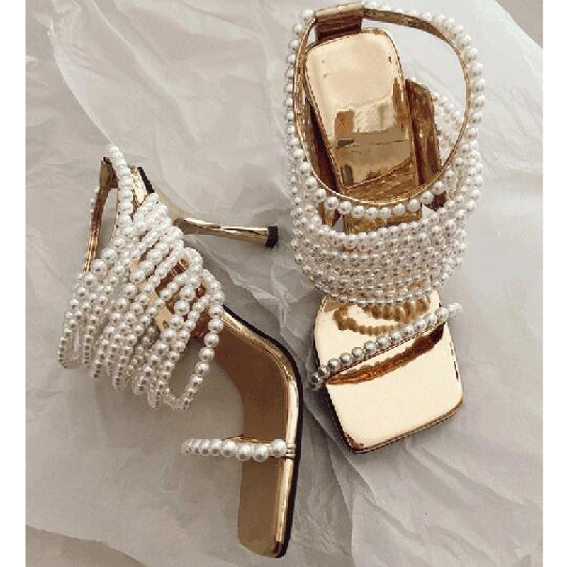 Sandal Wanita Hak 9cm, Tali Ra - Gold Chain Sandal ulasan dan harga